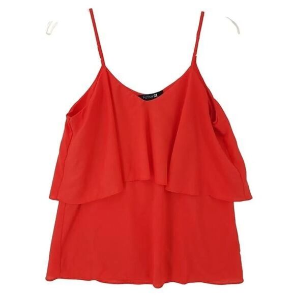 Forever 21 Coral Mixed Fabric Sleeveless Tiered Tank Top MED - Picture 3 of 9